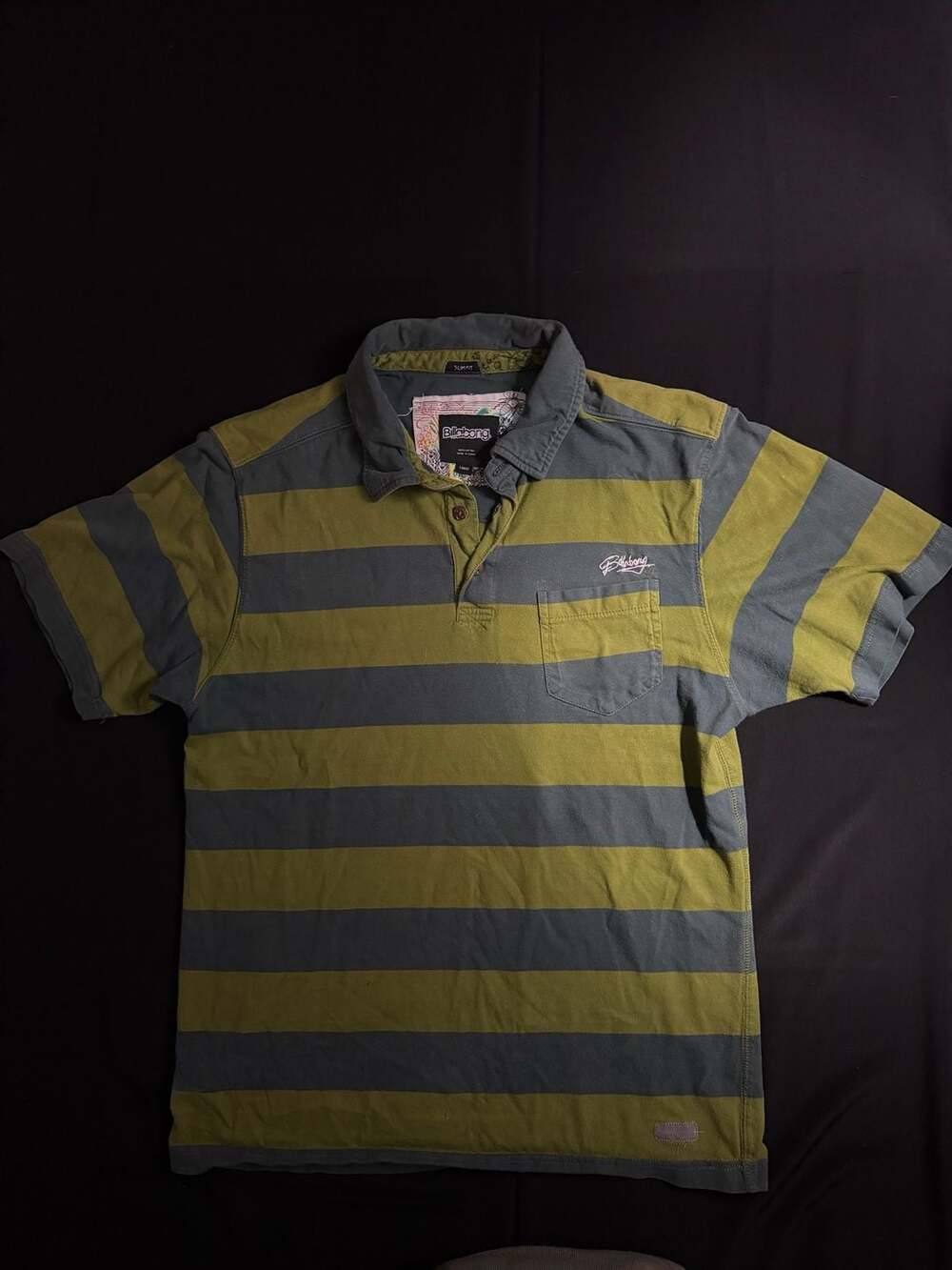 Billabong Striped Polo Shirt Size Large Green Gray Slim Fit